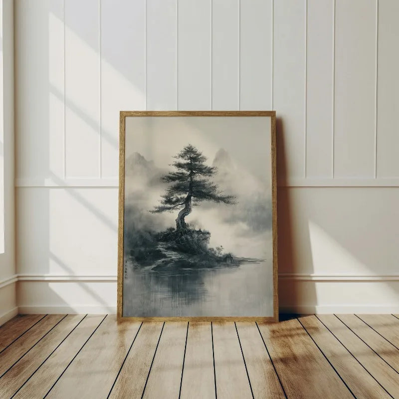 Lienzo Bonsai Zen - Paisaje Japonés Estilo Tinta Wabi Sabi | Poster Arte Minimalista Sin Marco
