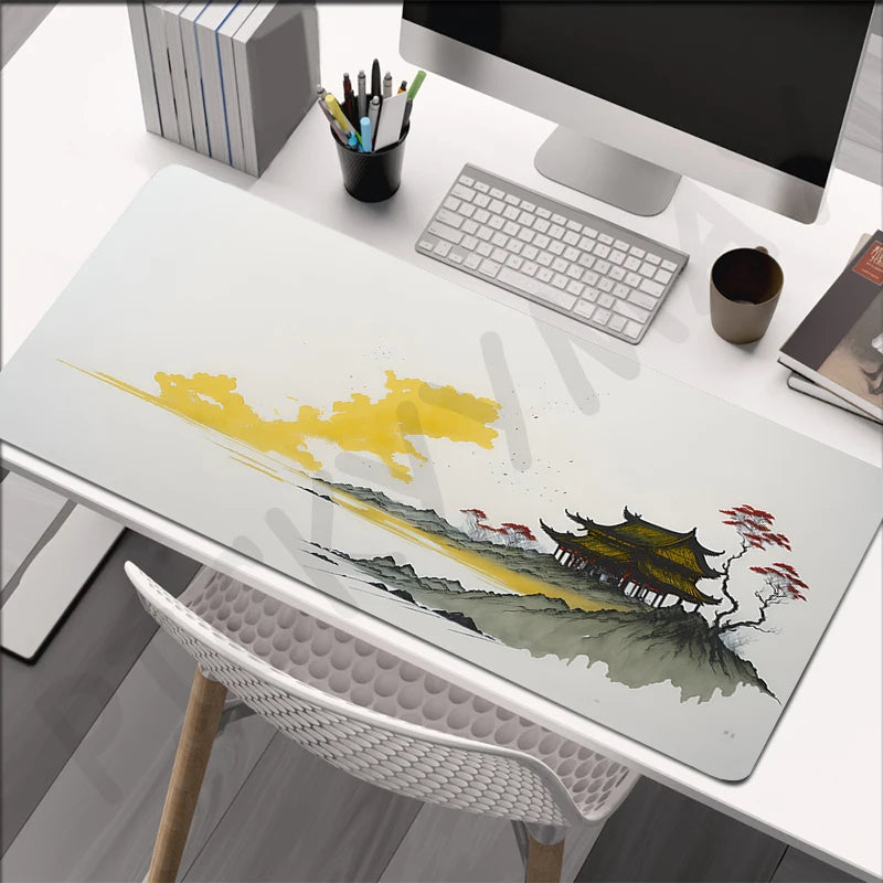 Alfombrilla Pintura Tinta China XXL - Mouse Pad Goma Natural Bordes Reforzados | Tapete Escritorio Gaming Grande