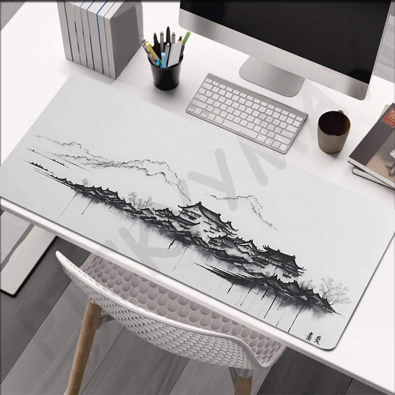 Alfombrilla Pintura Tinta China XXL - Mouse Pad Goma Natural Bordes Reforzados | Tapete Escritorio Gaming Grande
