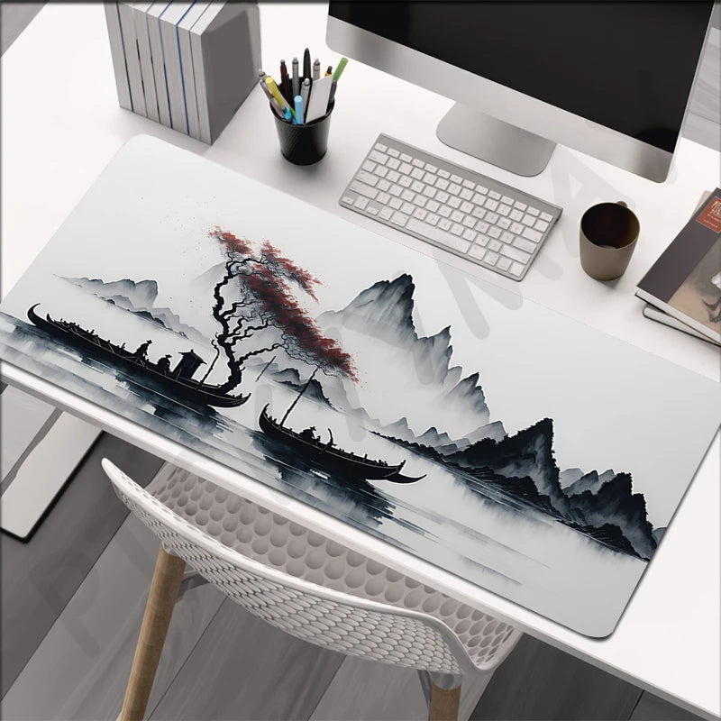 Alfombrilla Pintura Tinta China XXL - Mouse Pad Goma Natural Bordes Reforzados | Tapete Escritorio Gaming Grande