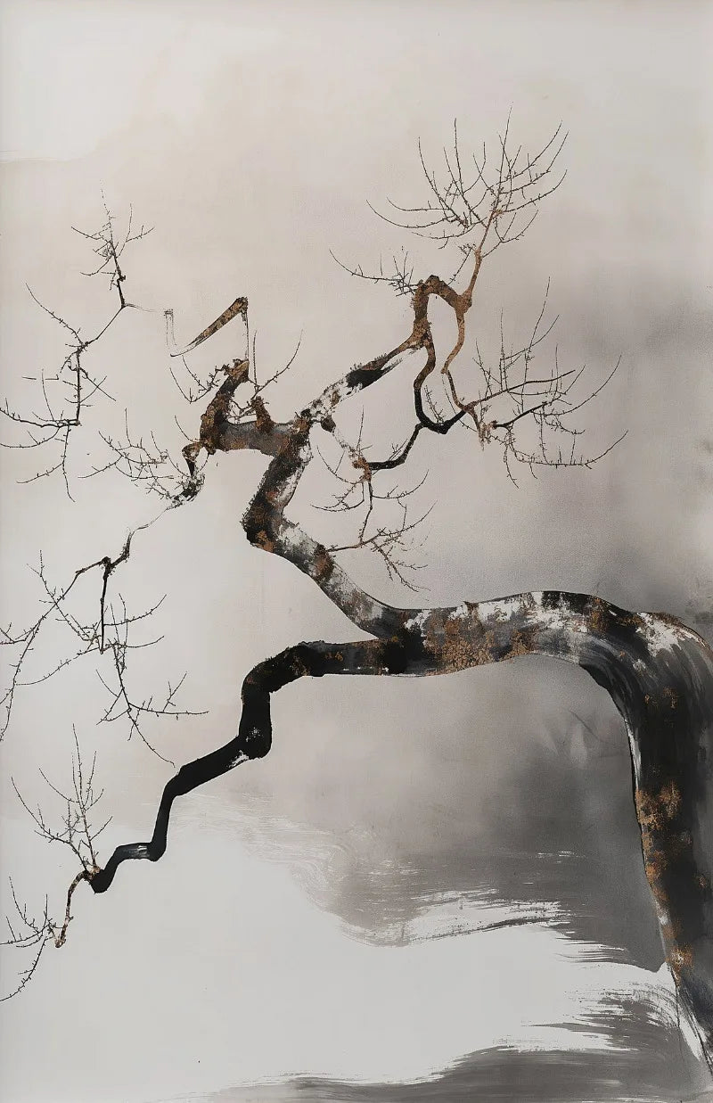 Lienzo Bonsai Zen - Paisaje Japonés Estilo Tinta Wabi Sabi | Poster Arte Minimalista Sin Marco