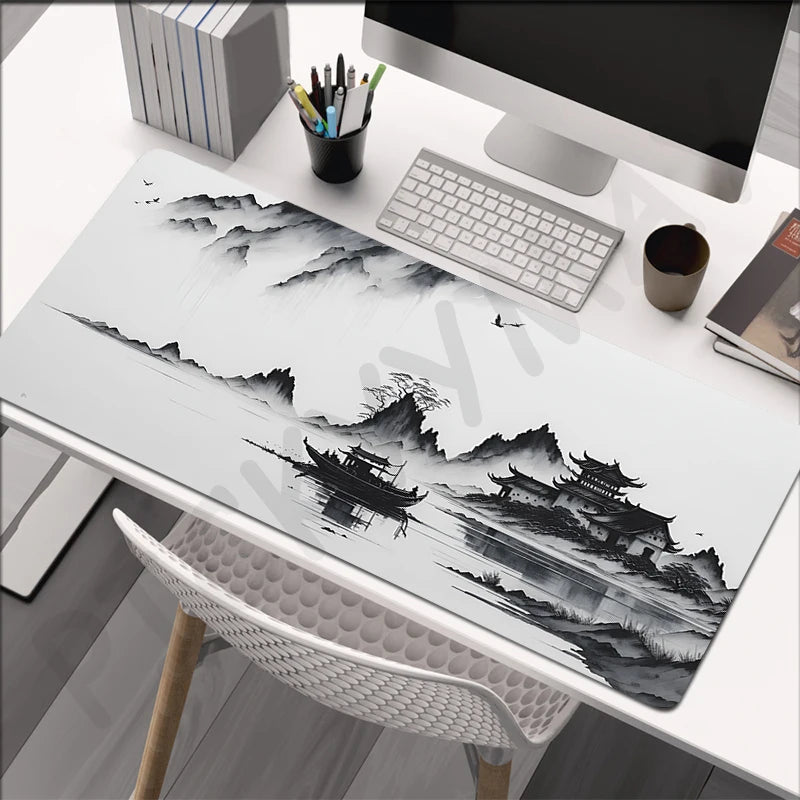 Alfombrilla Pintura Tinta China XXL - Mouse Pad Goma Natural Bordes Reforzados | Tapete Escritorio Gaming Grande