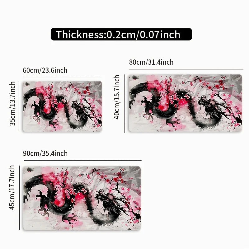 Alfombrilla Sakura y Dragón XXL - Mouse Pad Gaming Flor de Cerezo Japonés | Tapete Antideslizante 900x400mm