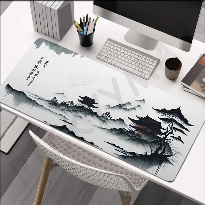 Alfombrilla Pintura Tinta China XXL - Mouse Pad Goma Natural Bordes Reforzados | Tapete Escritorio Gaming Grande