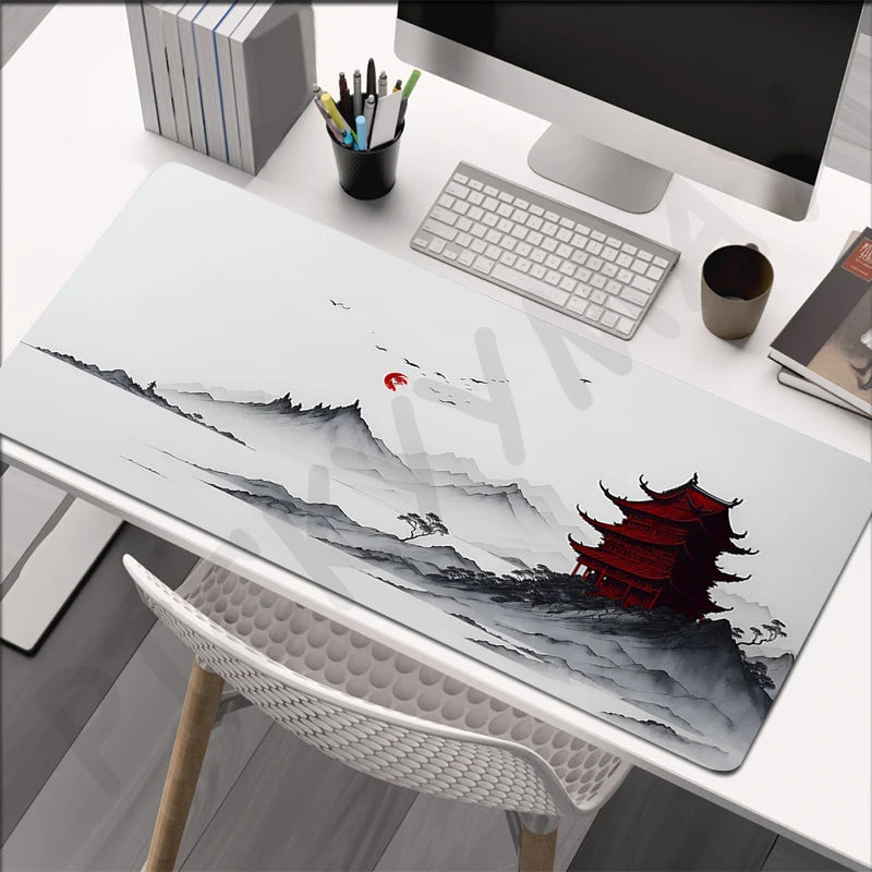 Alfombrilla Pintura Tinta China XXL - Mouse Pad Goma Natural Bordes Reforzados | Tapete Escritorio Gaming Grande