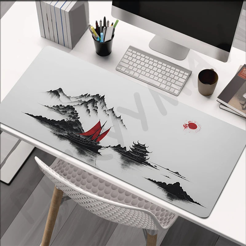 Alfombrilla Pintura Tinta China XXL - Mouse Pad Goma Natural Bordes Reforzados | Tapete Escritorio Gaming Grande