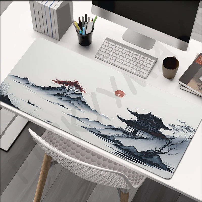 Alfombrilla Pintura Tinta China XXL - Mouse Pad Goma Natural Bordes Reforzados | Tapete Escritorio Gaming Grande